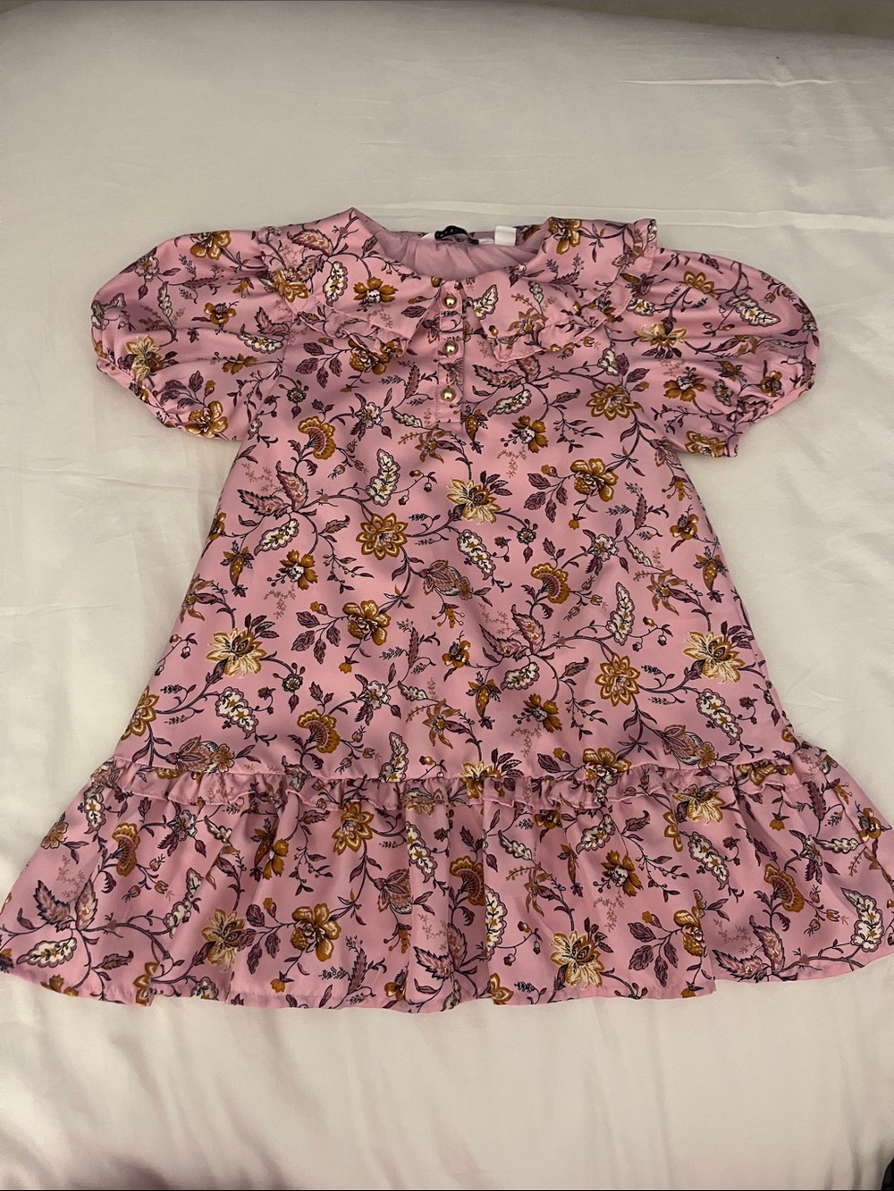 Pink Floral Ruffle Hem Kids Dress